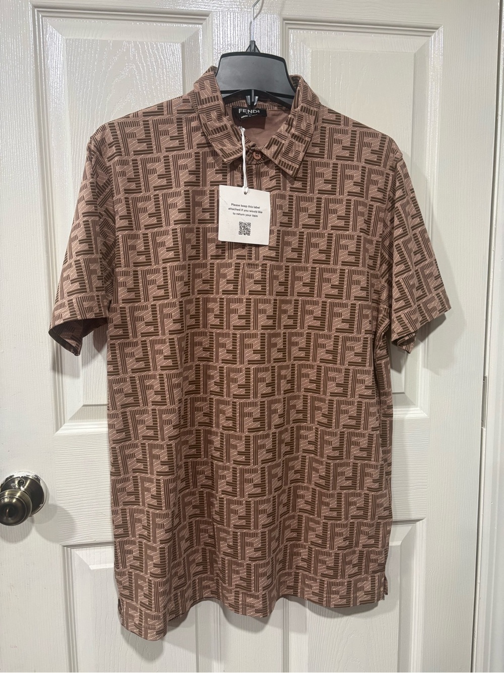 Fendi Brown Monogram Logo Polo Shirt